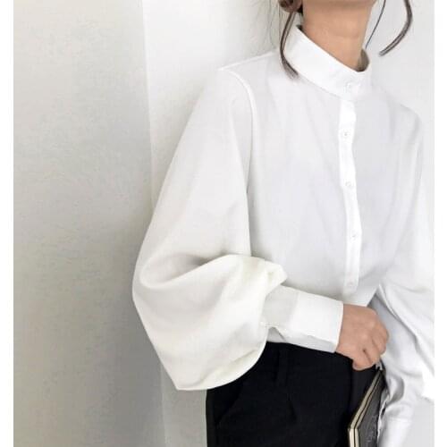 Free shipping woman feminina Womens vintage blouse fashion clothes 2020 spring autumn lantern sleeve white shirts female D0044