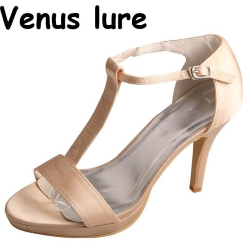 Wedopus Champagne Shoes Woman Summer Sandals T-strap High Heeled