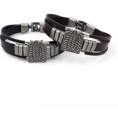 New Fashion Anime Attack On Titan Charm Bracelet Cosplay Unisex Leather Bracelets Wristband Bangles Wristlet