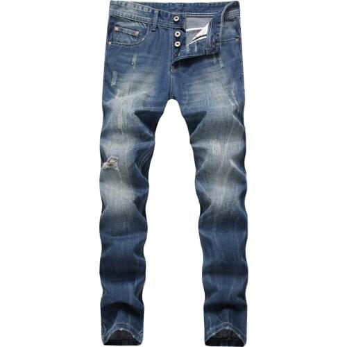 Fashion Jeans Men High Quality Slim Jeans Mens Denim Boyfriend Pants Spring Autumn Straight Biker Blue Trousers Jean