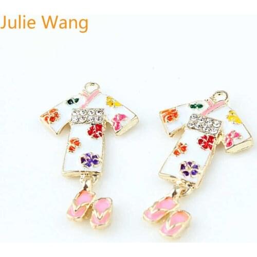 Julie Wang 5pcs Enamel kimono Charms Japanese Clothing Alloy Gold Tone Pendant Necklace Bracelet Jewelry Making Accessory
