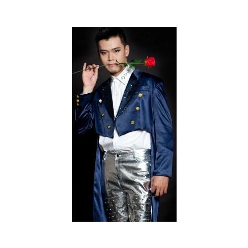 European stage blue 1 suits loose mens blazer jacket men blazer slim fit terno masculino blazer men jacket 2XL Customizable