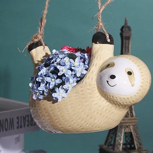 Ceramic Hanging Flower Pots Creative Nordic INS Flower Pot Hanging Plant Fleshy Basket Cartoons Animal Vase Garden Decoration