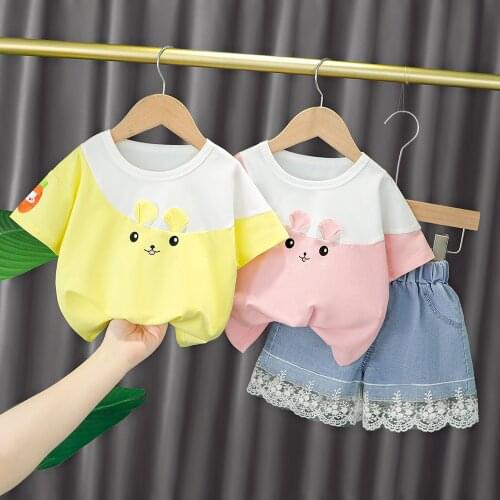 2021 New Girls Fashion clothing set 2 Pcs Baby Suit Short sleeve T-shirt +jeans Kids Clothes Girl Suit Baby girls outfit