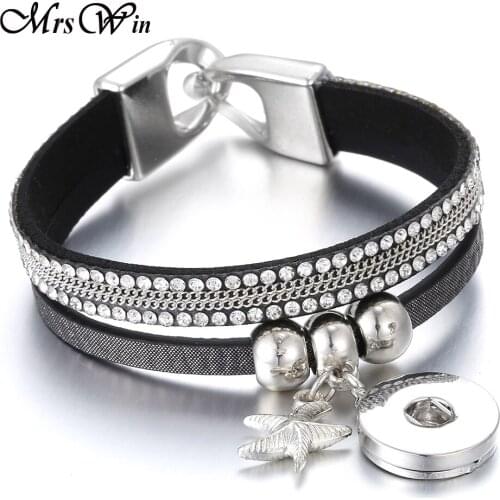 New Starfish Leather Snap Bracelet for Women Men Fit 18mm Snap Buttons Jewelry Bracelet DIY Button Bracelets