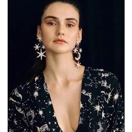 Hot Sale Stunning Rhinestone Star Moon Shaped Dangle Earrings For Women Fashion Jewelry Perfect Quality Collection Earrings