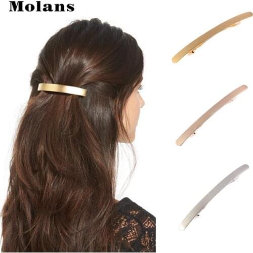 Molans Slender Strip Ponytail Head Clips For Girls Alloy Anti-Rust Hair Accessories Gold Brushed Women Barrettes