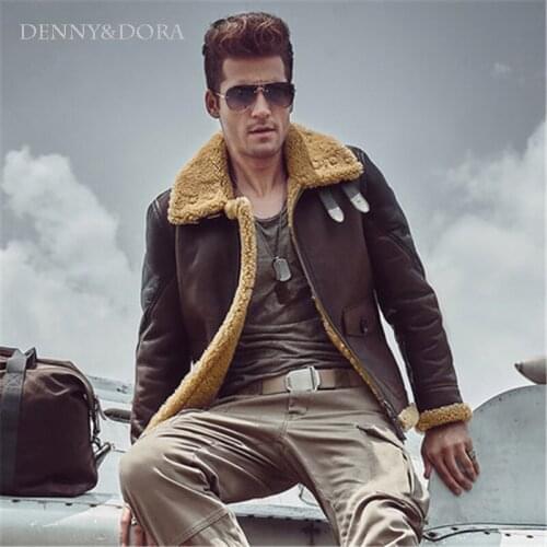 Light Brown B3 Mens Shearling Leather Jacket Original Flying Jacket Coat Pilots Coat Accept Custom Winter Slim Jacket