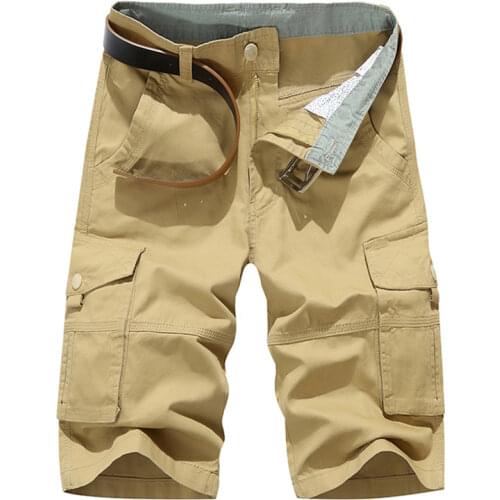 2021 New Summer Mens Baggy Multi Pocket Military Zipper Cargo Shorts Breeches Male Long Army Green Tactical Shorts