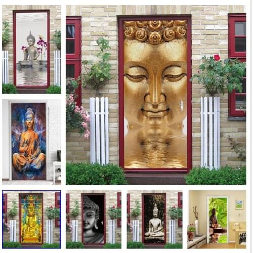 2pcs/set Buddha Stickers For Door Self Adhesive PVC Poster Bedroom Living Room Decoration Mural DIY Home Design Decor Wallpapers