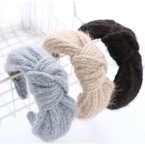 New Winter Wool Knitted Headbands Stripe Hair Accessories Vintage Wide Knot Hairband For Women Girls Headband Wholesale Hairwear