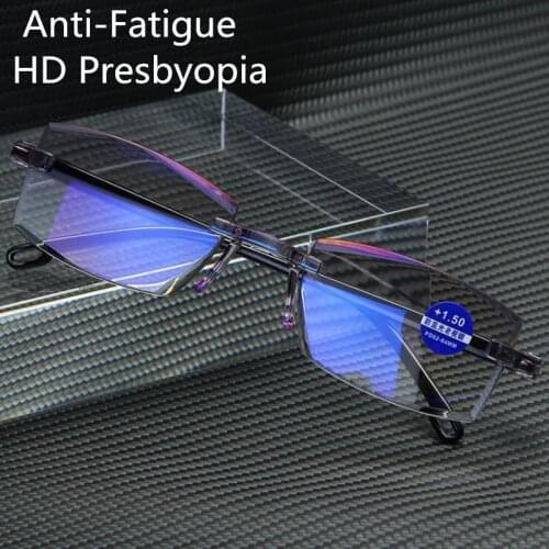2020Anti Blue Light Blocking Rimless Square Reading reading Glasses Women Men Anti-Fatigue Presbyopia Anti-Fatigue Glasses