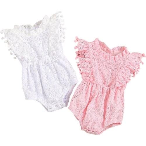 Newborn Toddler Baby Girls Clothes Casual Romper Round Collar Sleeveless Lace Jumpsuit Hem With Tassels Childrens Clothing Set