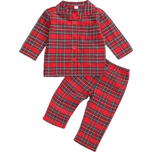 Girls Boys Plaid Homewear Set Long Sleeve Single Breasted Lapel Shirt+Elastic Waist Pants Kids Pajamas Outfits 2021 New Fashion