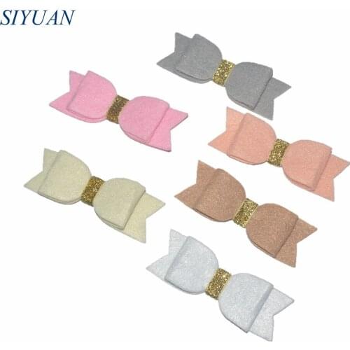 Wholesale 100pcs/lot 3.6 inch Non-woven Felt Hair Bow with Glitter Center Hairpin for Women and Girl HDJ128