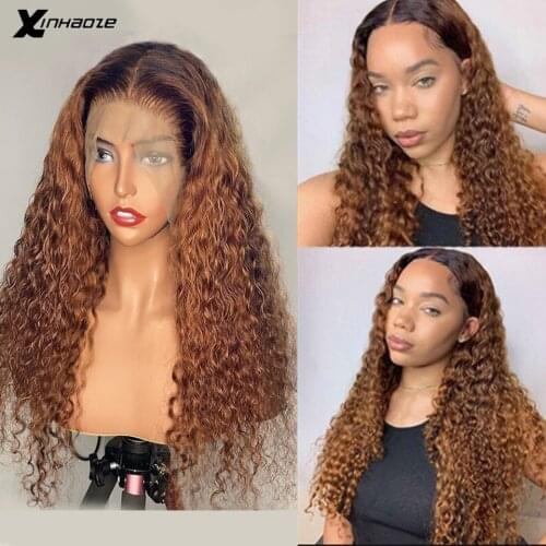 Ombre Brown Kinky Curly 13x4 Lace Frontal Wig 4x4 Lace Closure Human Hair Wigs Pre Plucked 1b/30 Ombre Brazilian Curly Remy Hair