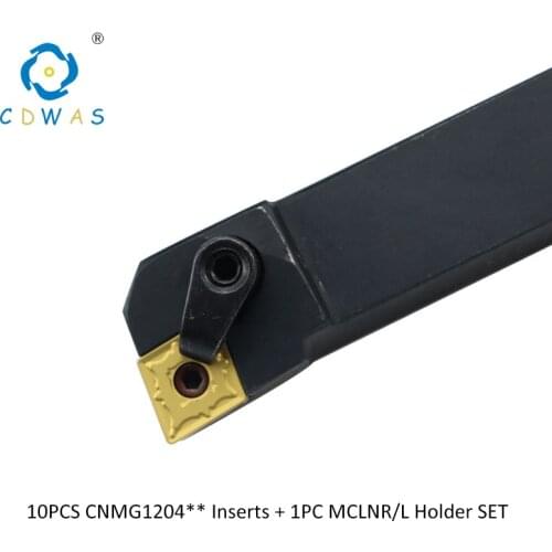 10PCS CNMG120408 PC4125 PC4225 Carbide inserts + 1PC MCLNR / MCLNL 1616H12 2020K12 2525M12 External turning tool holder tool Set