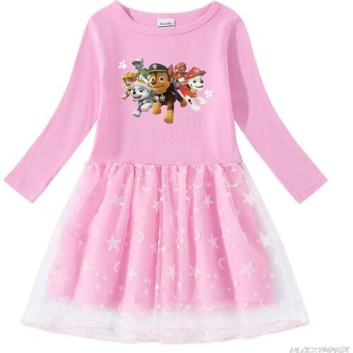 PAW PATROL Girls Long Sleeve Dress Cotton Dress Autumn New 2~8 Years Old Child Cartoon Dressed for Girls Dress Long Sleeve