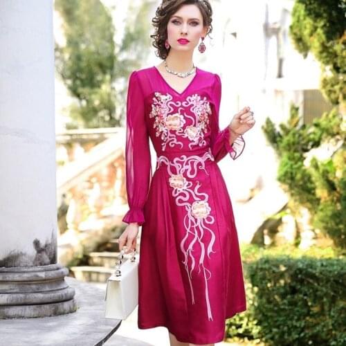 3xl Embroidery dress 2021 new spring Womanliness Western style lady party Women Vintage Large size Full sleeve long Club dresses