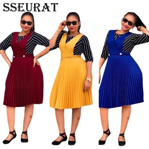 SSEURAT Women Dress Fake Pleated Two-piece Dress Casual Loose Elegant Office Ladies Work Wear Female