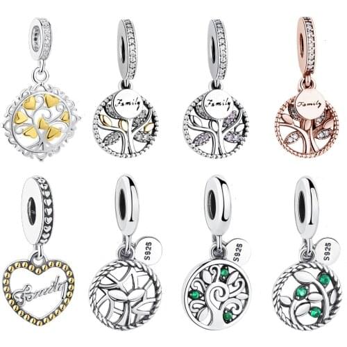 Real 925 Sterling Silver Bead Crystal CZ Tree of Life Pendant Charm Fit Charm Silver 925 Original Bracelet DIY Jewelry