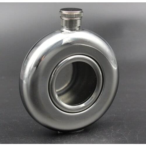 Portable Mini Travel 5 oz Stainless Steel Round Translucent Glass Wine Pot Bottle Hip Flask Set