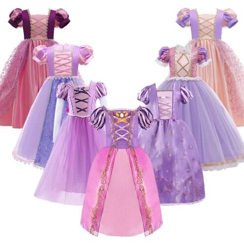 Rapunzel Dress Girls Carnival Costume Kids Tangled Rapunzel Costume and Rapunzel Wig Girls Masquerade Fantasy Dress 2-10 Years