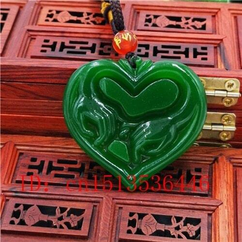 Carved Heart Jade Pendant Natural Chinese Green Necklace Charm Jadeite Jewellery Fashion Lucky Amulet Gifts for Women