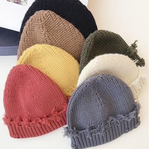 New Hole Children Hat Solid Color Kids Baby Girl Boy Autumn Winter Beanie Hat Warm Knitted Elastic Beanies Cap Boys Accessories