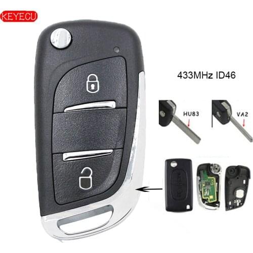 KEYECU CE0523 DS Stylish Folding Remote Key 2 Button 433MHZ ID46 Chip for Peugeot 207 307 308 407 Citroen C4 / C5 / C6