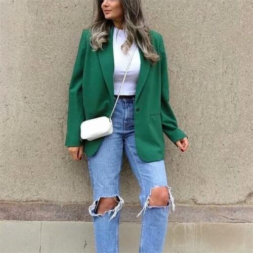 Spring Fashion Streetwear Outwear Casual Woman Green Long Sleeve Blazer Ladies Loose Female Elegant Solid Button Jacke