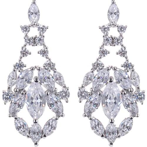 High Quality Luxury AAA Cubic Zirconia Leaf Shape Large Charm Dangle Earrings Brand Silver Plated Jewelry for Woman GLE4947