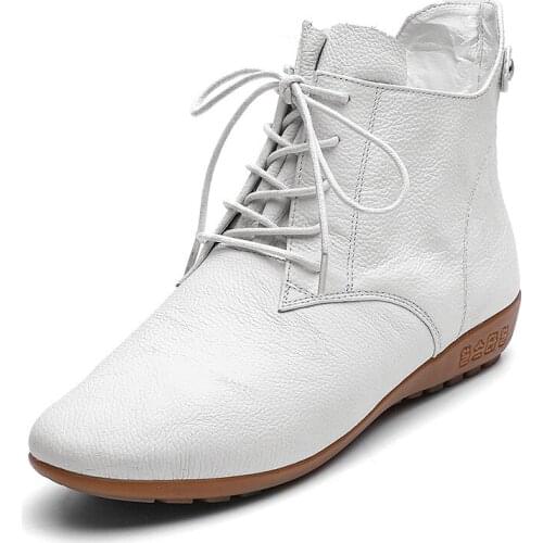 Genuine Leather Women Winter Boots With Heel Woman Ankle Shoes Ladies Keep Warm Platform Lace Up 2019 New Fashion Free Shipping