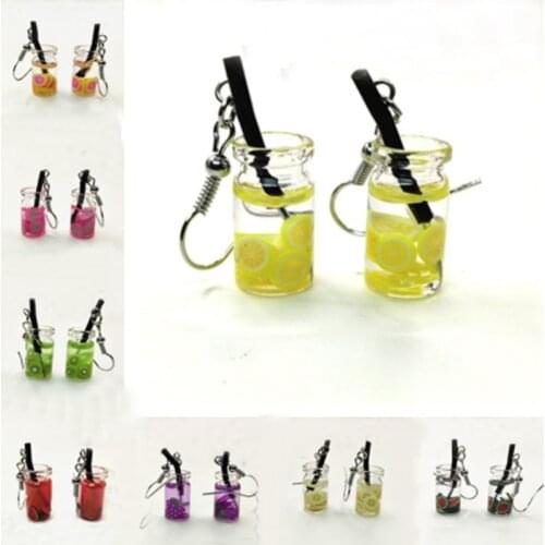 1pair New Womens Fashion Brand Jewelry glass bottle & fruit earrings Cute Summer Style Dangle Earrings