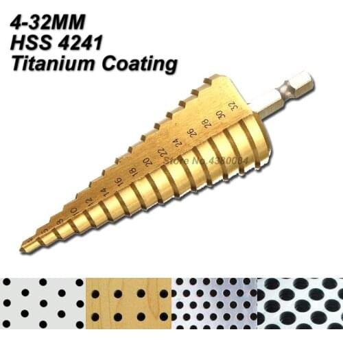 1Pc 4-32MM Titanium Coating HSS Step Drill Bit 1/4'' Hex Shank Cone Grooved Hole Cutter DIY Punching Power Tools