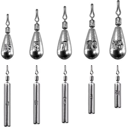 10Pcs/8Pcs Fishing Sinkers 3.5g 5g 7g 10g 14g Bullet Weight Drop Shot Tear/Pencil Shape Quality Bass Carp Fishing Tackle 2021