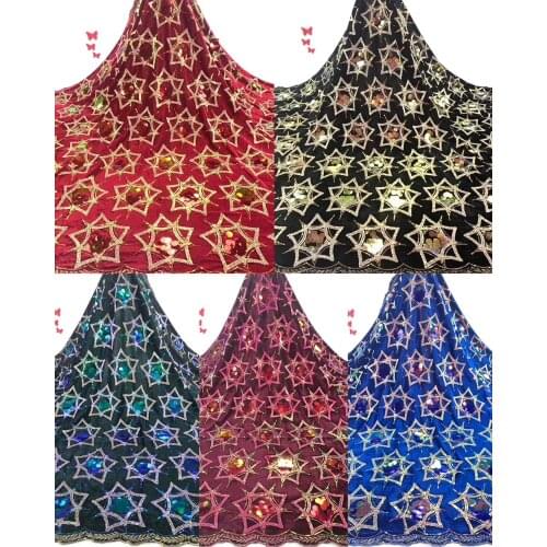 2019 African High Quality Double Sequinse Velvet French Tulle Lace Fabrics Embroidery Materials 5 yards For Party Wedding Dress