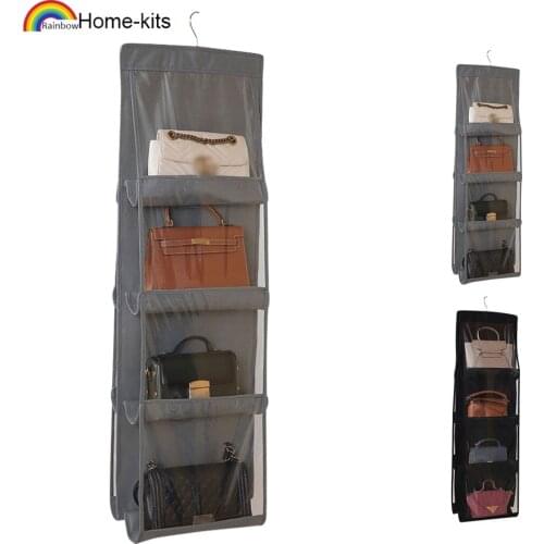 8 Pocket Hanging Handbag Organizer for Wardrobe Closet Transparent Storage Bag Door Wall Clear Sundry Shoe Bag with Hanger Pouch
