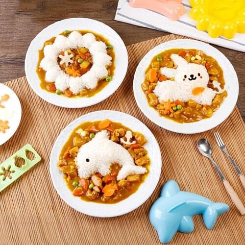 4 pcs/set Rice Ball Mold Kids Cartoon Bento Accessories Tool Rabbit Dolphin Sushi Making Kit Maker Onigiri Punch Mould