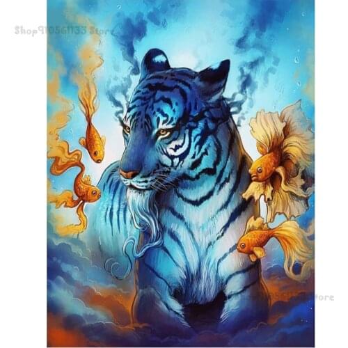 Diamond painting Abstract art animals, goldfish and blue tiger cross stitch diamond embroidery mosaic room Decor GG2274