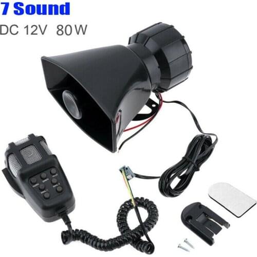 80W 12V Car Alarm Loud Speaker PA Siren Horn MIC Emergency Microphone 7 Sound