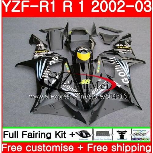 Black GO!!!! Body For YAMAHA YZF 1000 YZFR1 02 03 YZF-1000 Bodywork 73SH1 YZF R 1 YZF R1 02 03 YZF1000 YZF-R1 2002 2003 Fairing