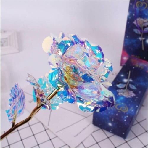 Galaxy Rose Flower with Love Base Stand Gift For Friends Valentines Day Birthdays Wedding Anniversary Christmas Decorations