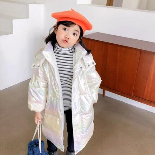 1-6 years children clothing kids winter coat clothes baby girl Outerwear Colorful Shiny Hooded Coat Kids Warm Long Down Jacket