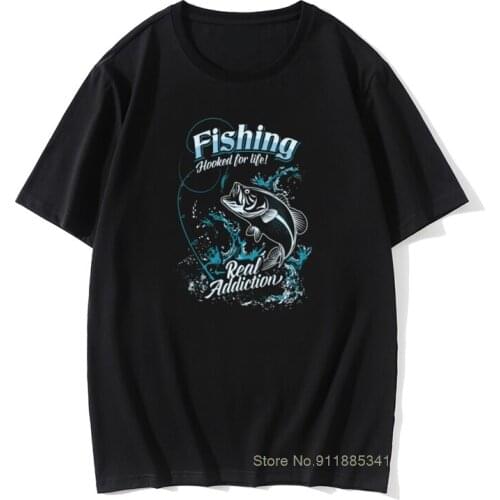 Men T-Shirt Fishinger Fooked For Life Red Addiction Large Size Pre-Cotton Fish Tees Shirt For Sale Teenage T Shirts Men