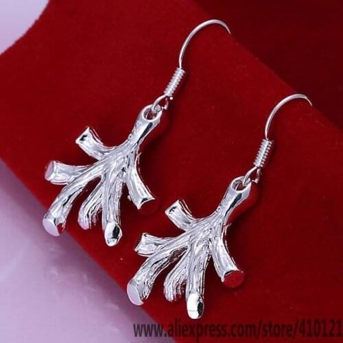 E067 Hot Sale High Quality Silver Color Fine Jewelry,Wholesale Sterling Jewelry Elegant Charms Fashion Leaf Earrings