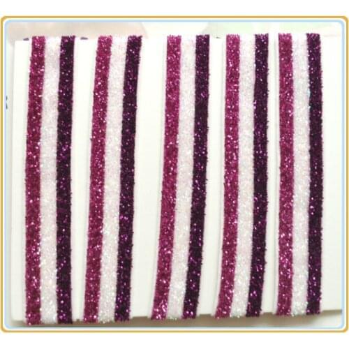 Price Negotiated) 5/8" Elastic Pink/Iridescent/Shocking Pink Stripe Glitter Velvet Ribbons For Headband