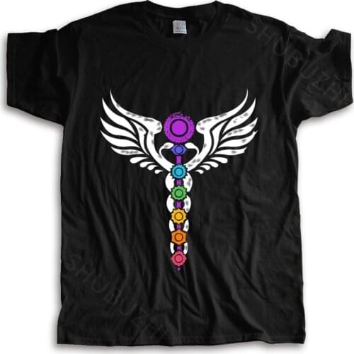Cotton Tshirt mens summer Tops Kundalini Chakras Winged Serpent Cosmic Energy T-Shirt summer teeshirt plus size drop shipping