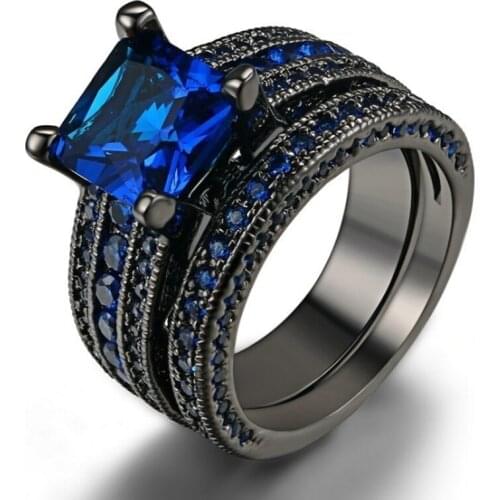 FYJS Unique Silver Plated Black Engagement Ring with Cubic Zircon Attractive Design Jewelry