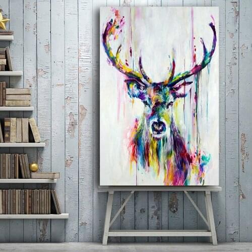 Watercolor Deer Head Stag Animal Posters and Prints Canvas Painting Wall Picture Scandinavian Nordic Wall Art Nursery Kids Decor